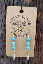 Load image into Gallery viewer, Turquoise Howlite and Tiny Feather Earrings