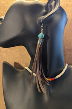 Load image into Gallery viewer, Turquoise and Leather Tassel Earrings