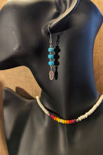 Load image into Gallery viewer, Turquoise Howlite and Tiny Feather Earrings