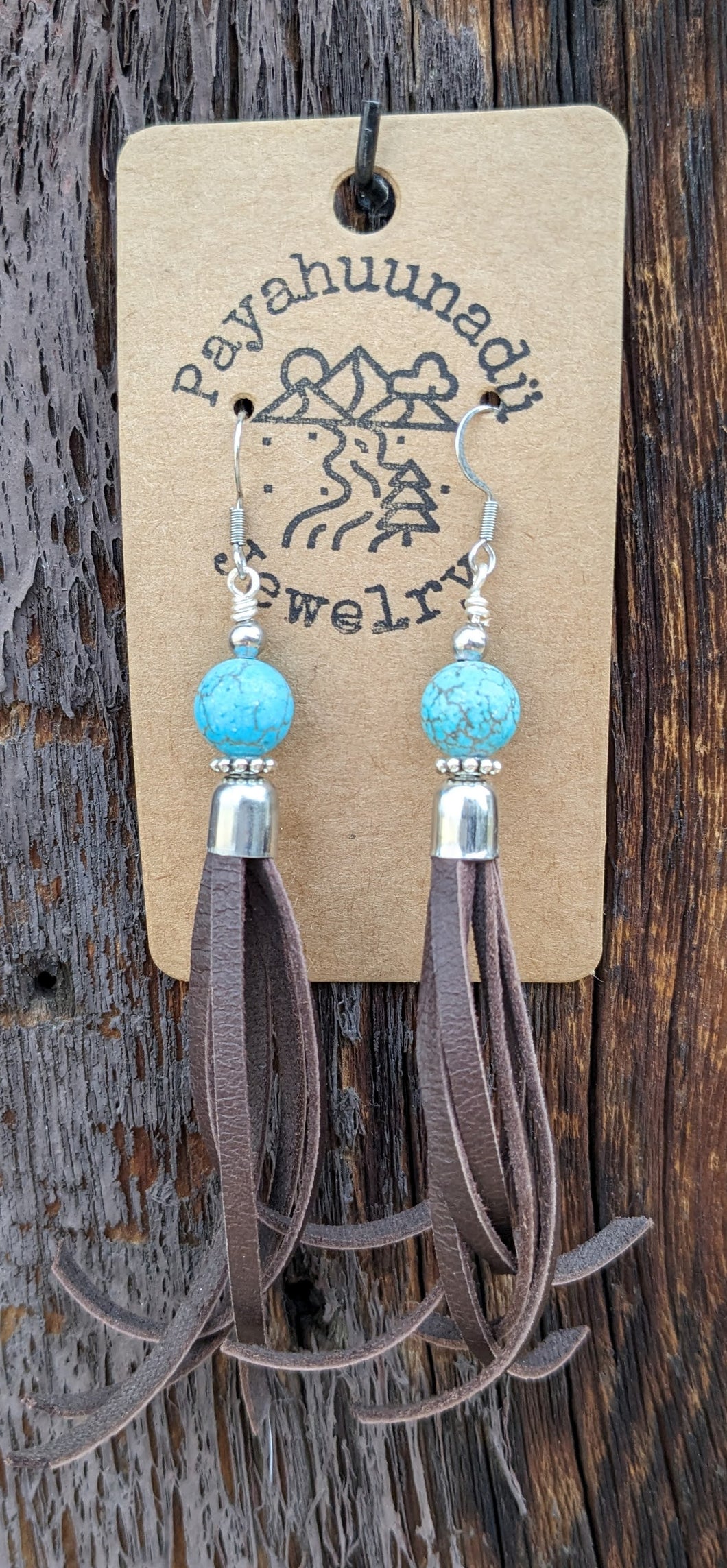 Turquoise and Leather Tassel Earrings