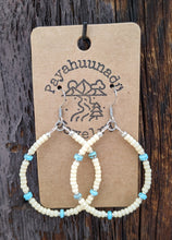 Load image into Gallery viewer, Turquoise Howlite Heishi &amp; Off White Hoops
